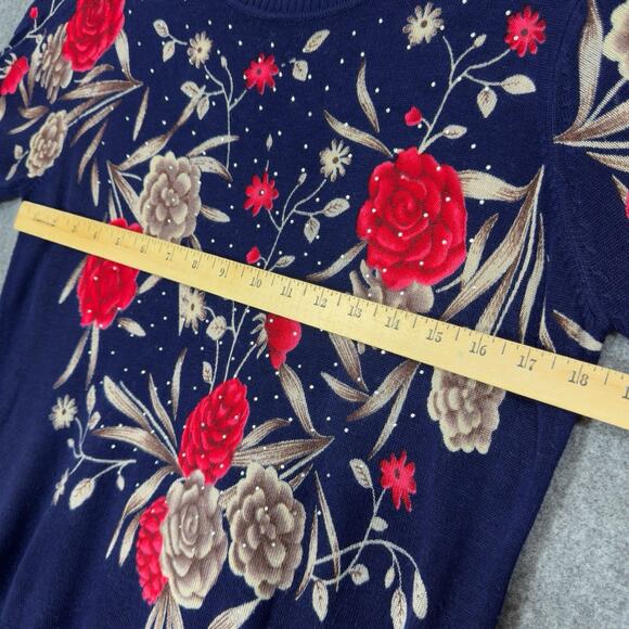 Rebecca Malone Moody Floral Sweater L Lightweight Pullover Studded Soft Vintage - Picture 10 of 14